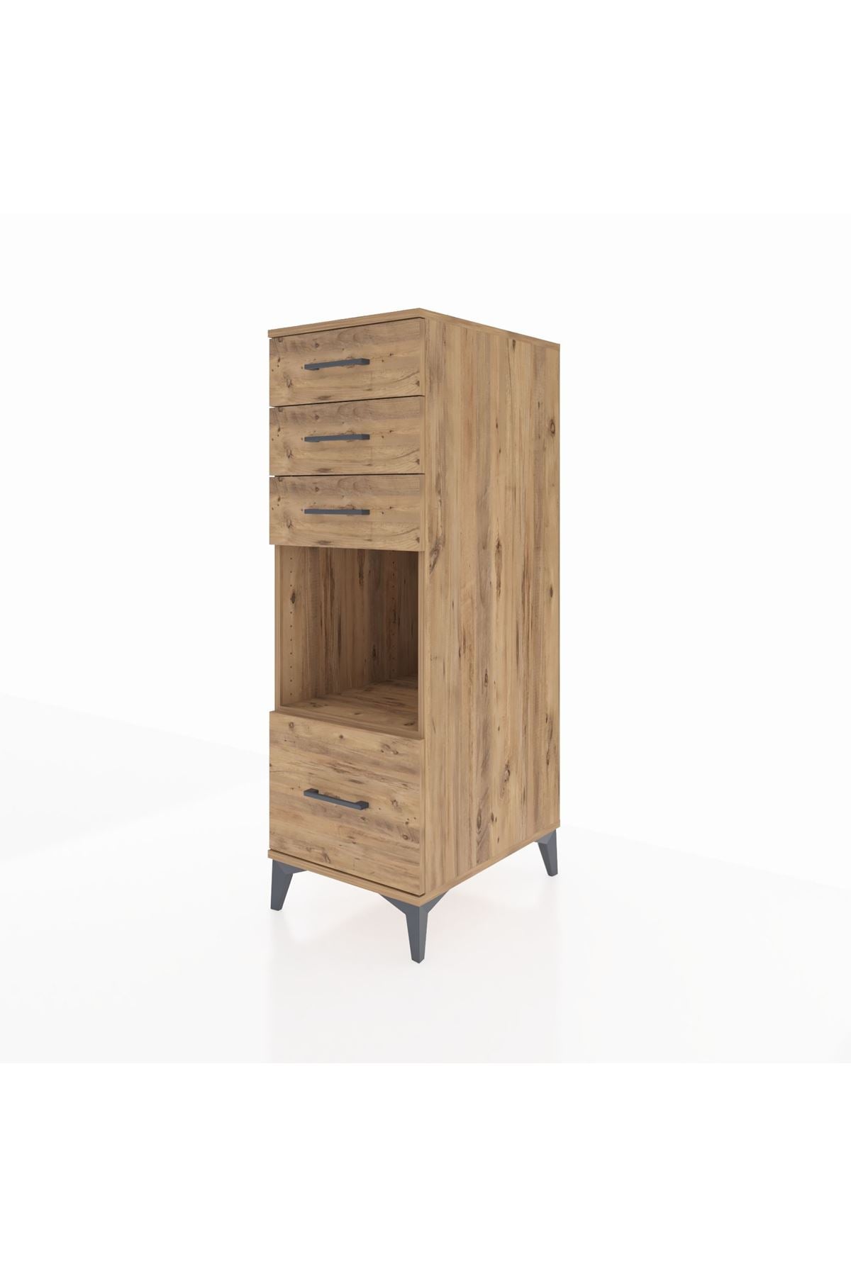 Kronos Dolap Tek Raflı 4 Çekmeceli 44x59x134 Çam-Çam