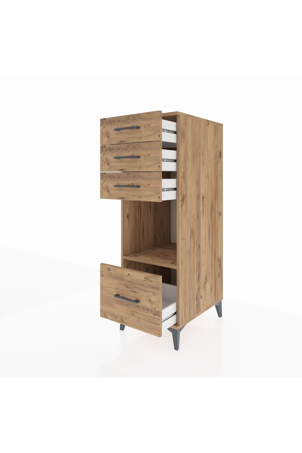 Kronos Dolap Tek Raflı 4 Çekmeceli 44x59x134 Çam-Çam