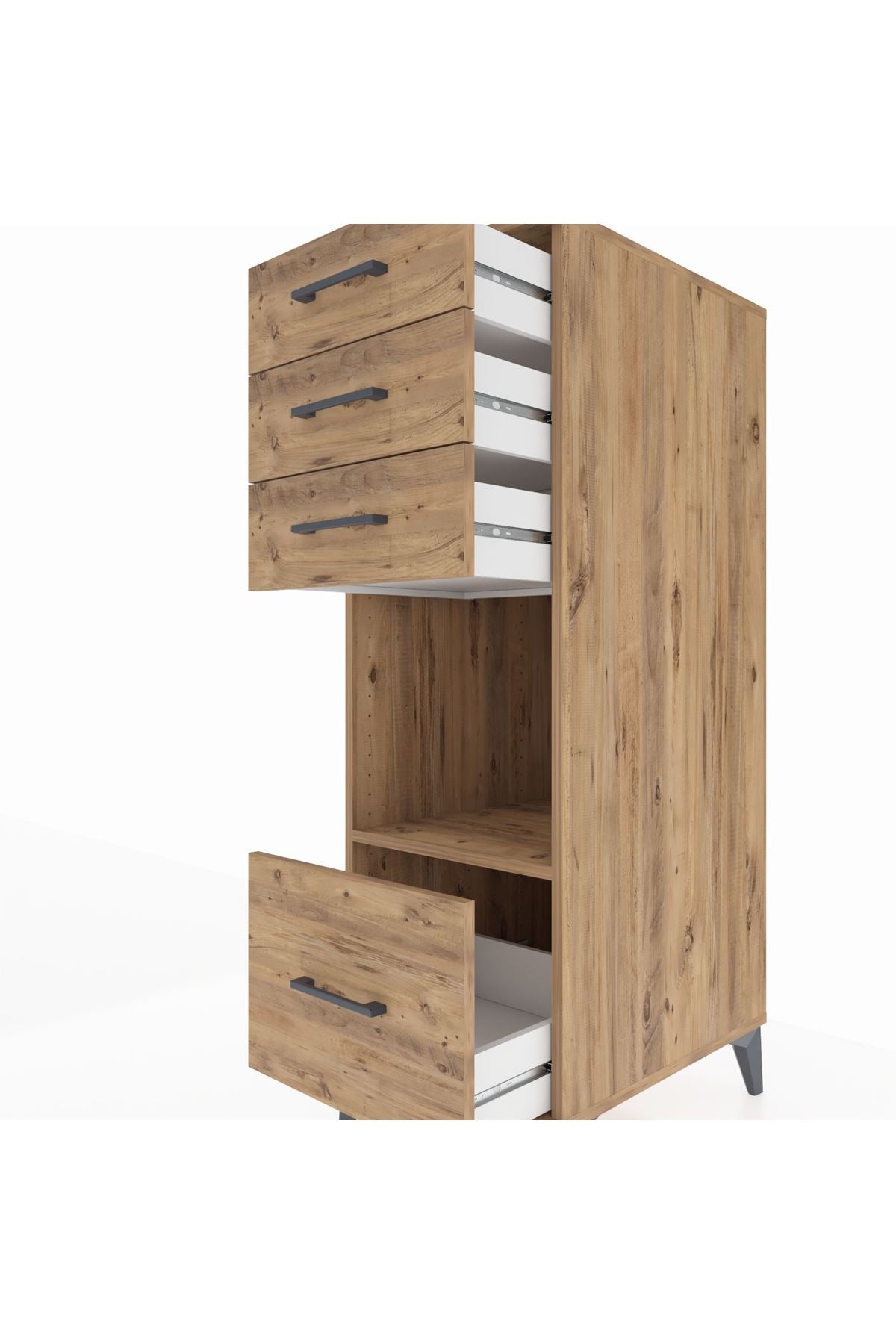 Kronos Dolap Tek Raflı 4 Çekmeceli 44x59x134 Çam-Çam