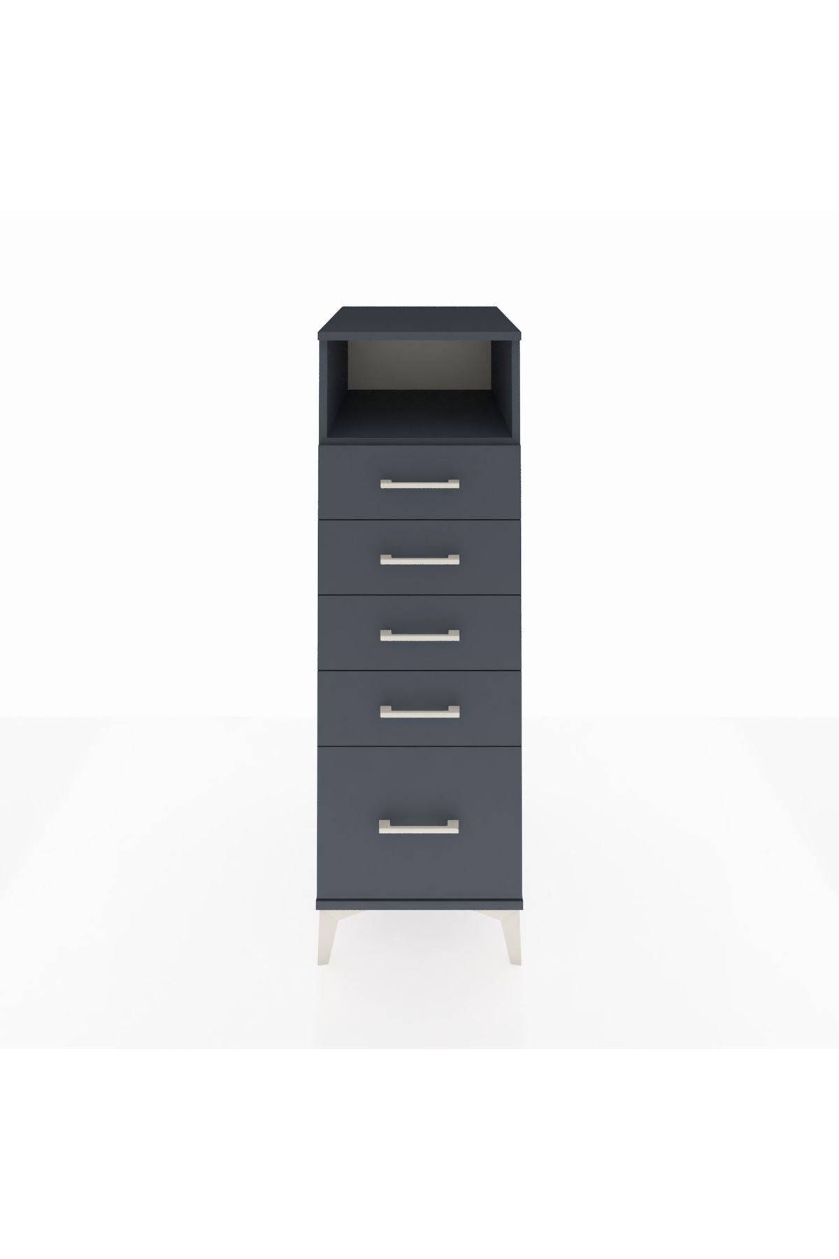 Kronos Dolap Tek Raflı 5 Çekmeceli 44x59x134 Antrasit-Antrasit