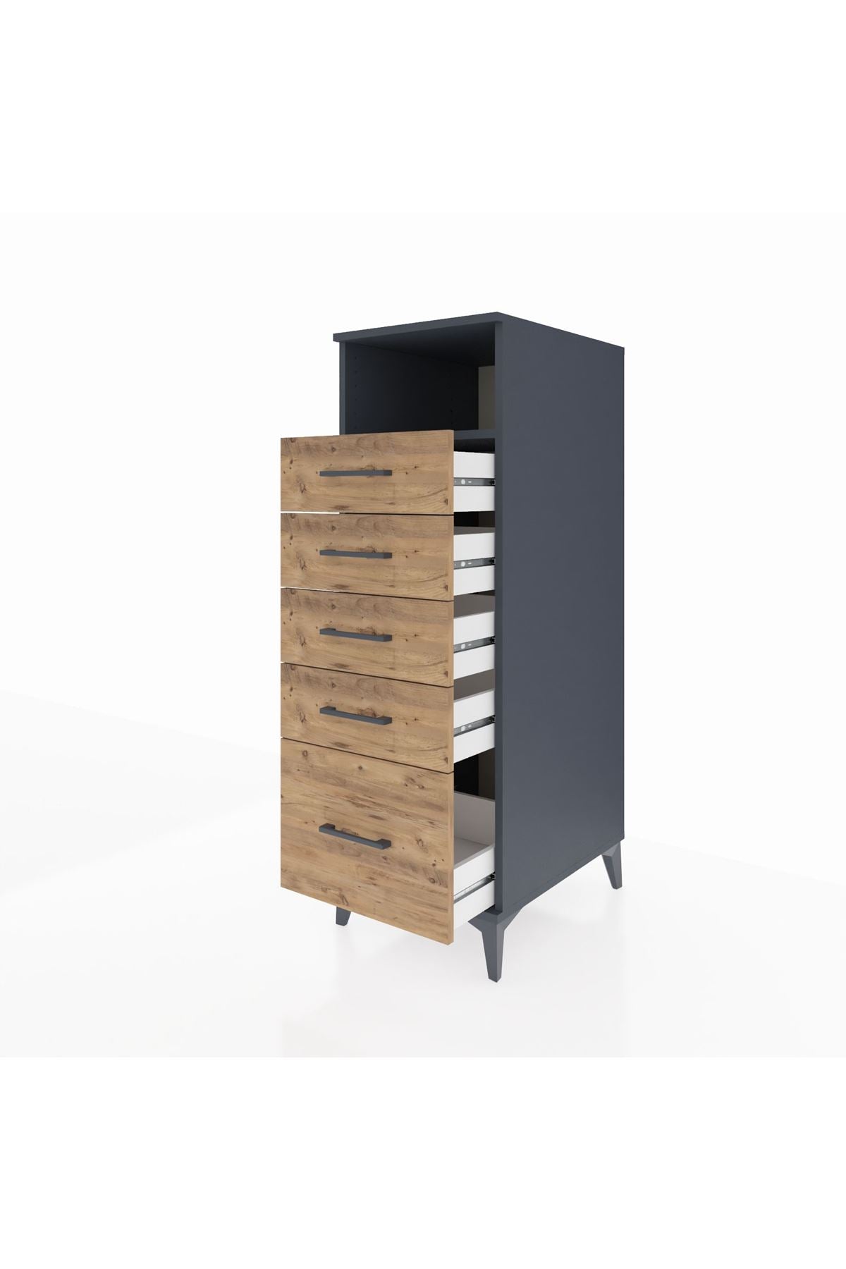 Kronos Dolap Tek Raflı 5 Çekmeceli 44x59x134 Antrasit-Çam