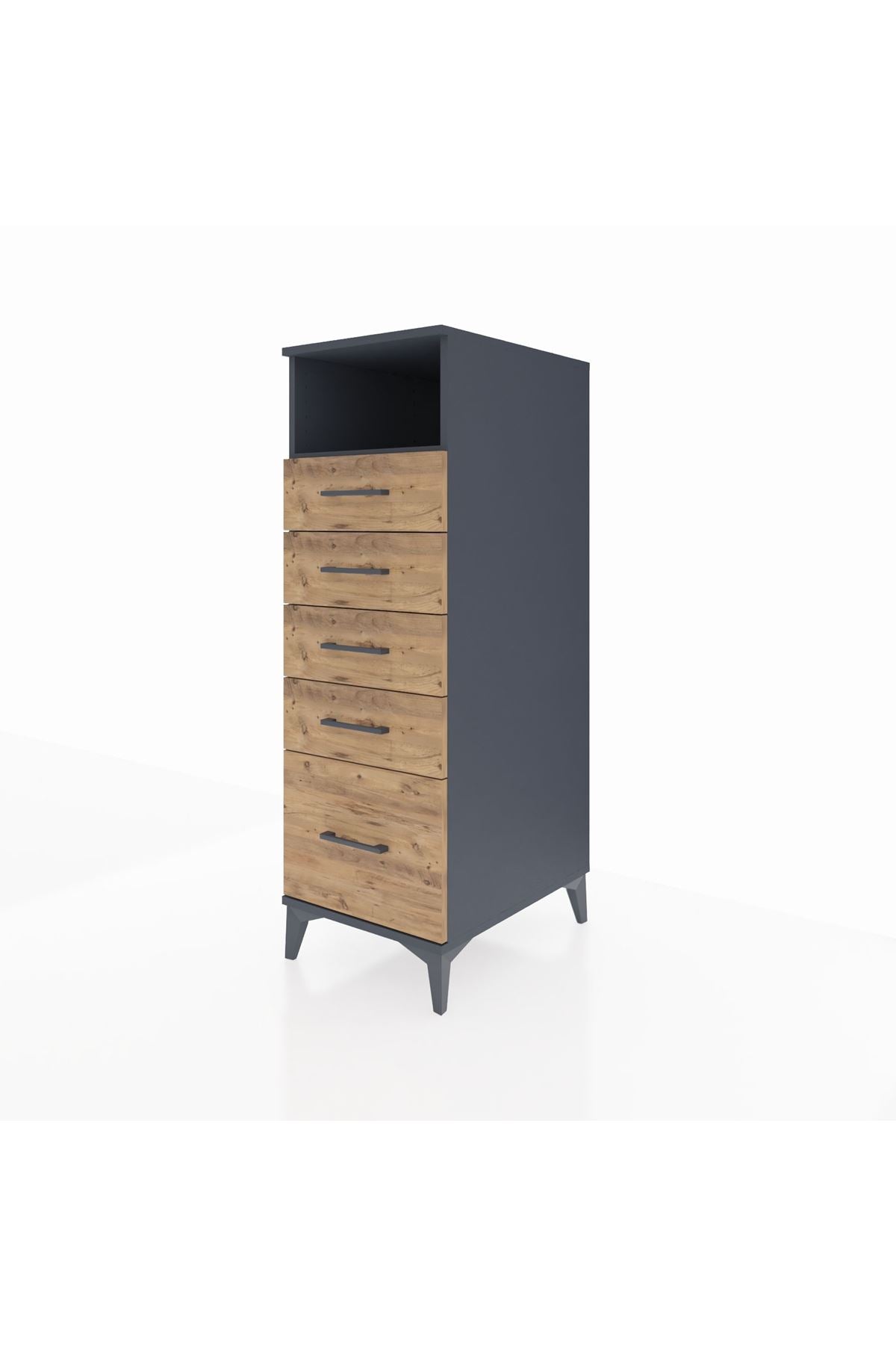 Kronos Dolap Tek Raflı 5 Çekmeceli 44x59x134 Antrasit-Çam