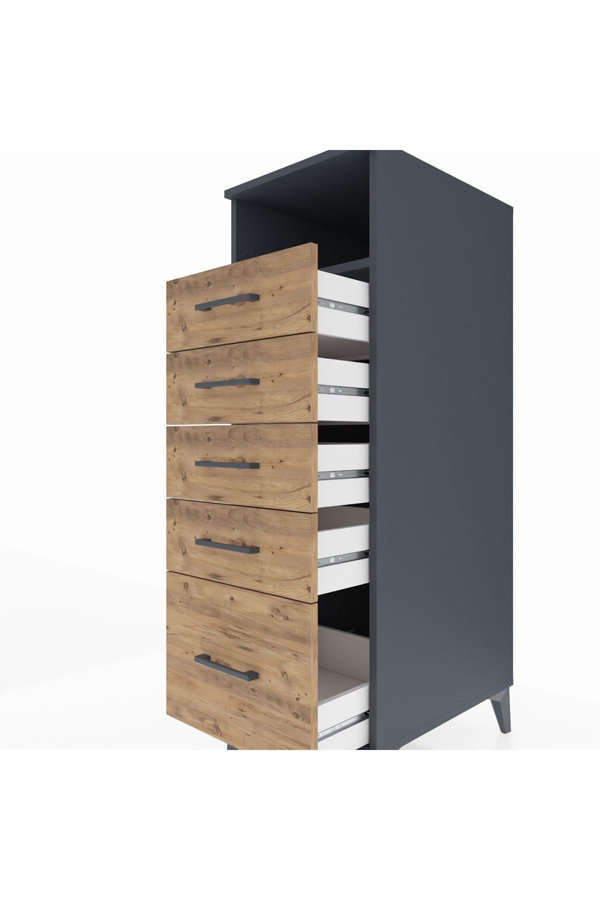 Kronos Dolap Tek Raflı 5 Çekmeceli 44x59x134 Antrasit-Çam