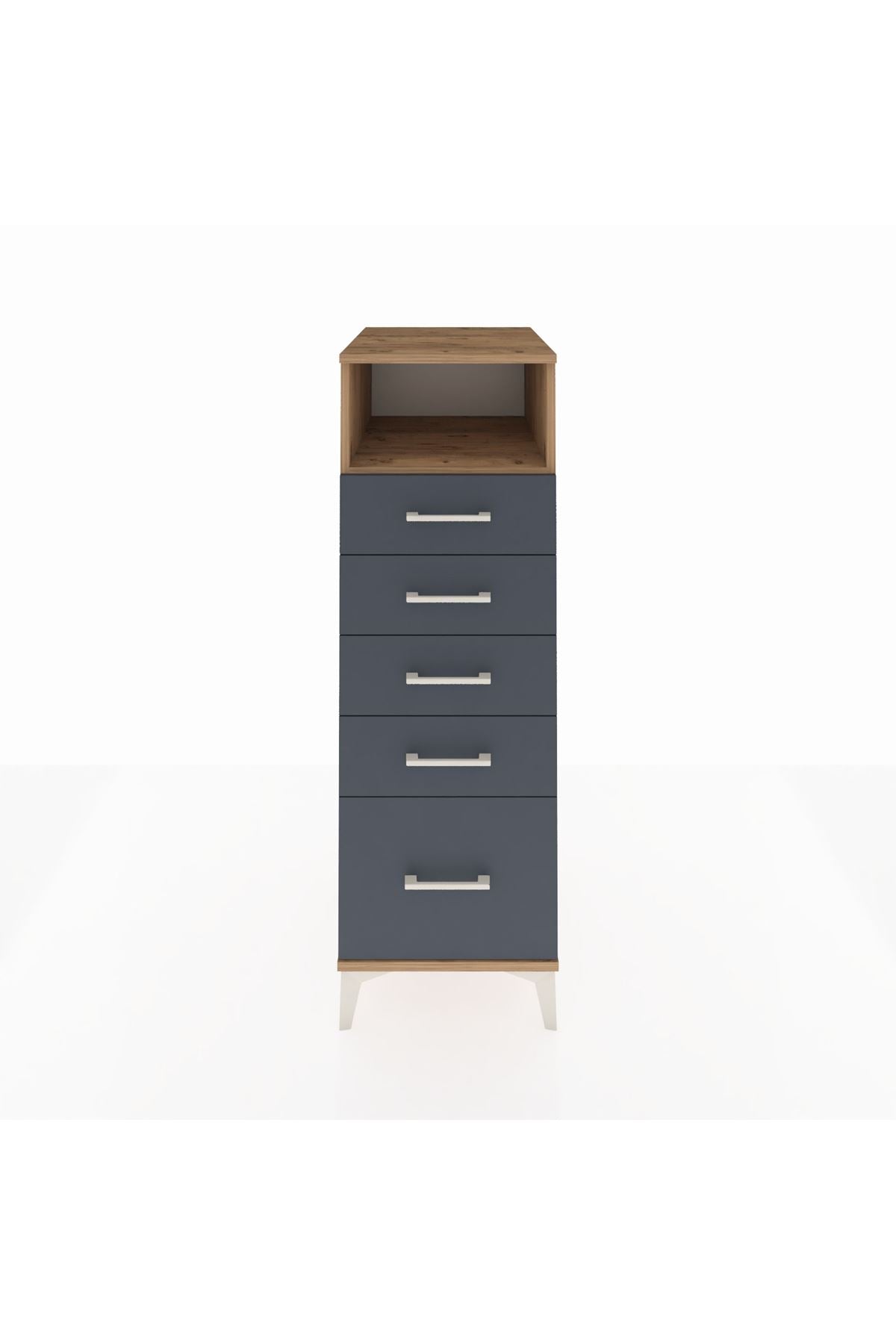 Kronos Dolap Tek Raflı 5 Çekmeceli 44x59x134 Çam-Antrasit