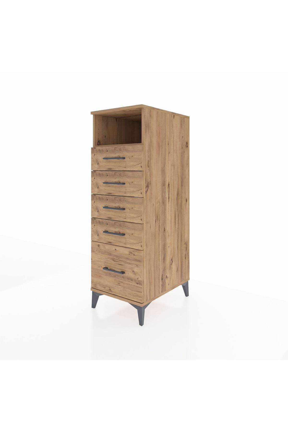 Kronos Dolap Tek Raflı 5 Çekmeceli 44x59x134 Çam-Çam