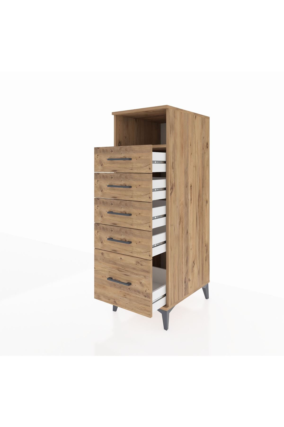 Kronos Dolap Tek Raflı 5 Çekmeceli 44x59x134 Çam-Çam