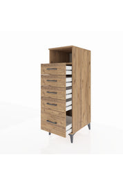 Kronos Dolap Tek Raflı 5 Çekmeceli 44x59x134 Çam-Çam