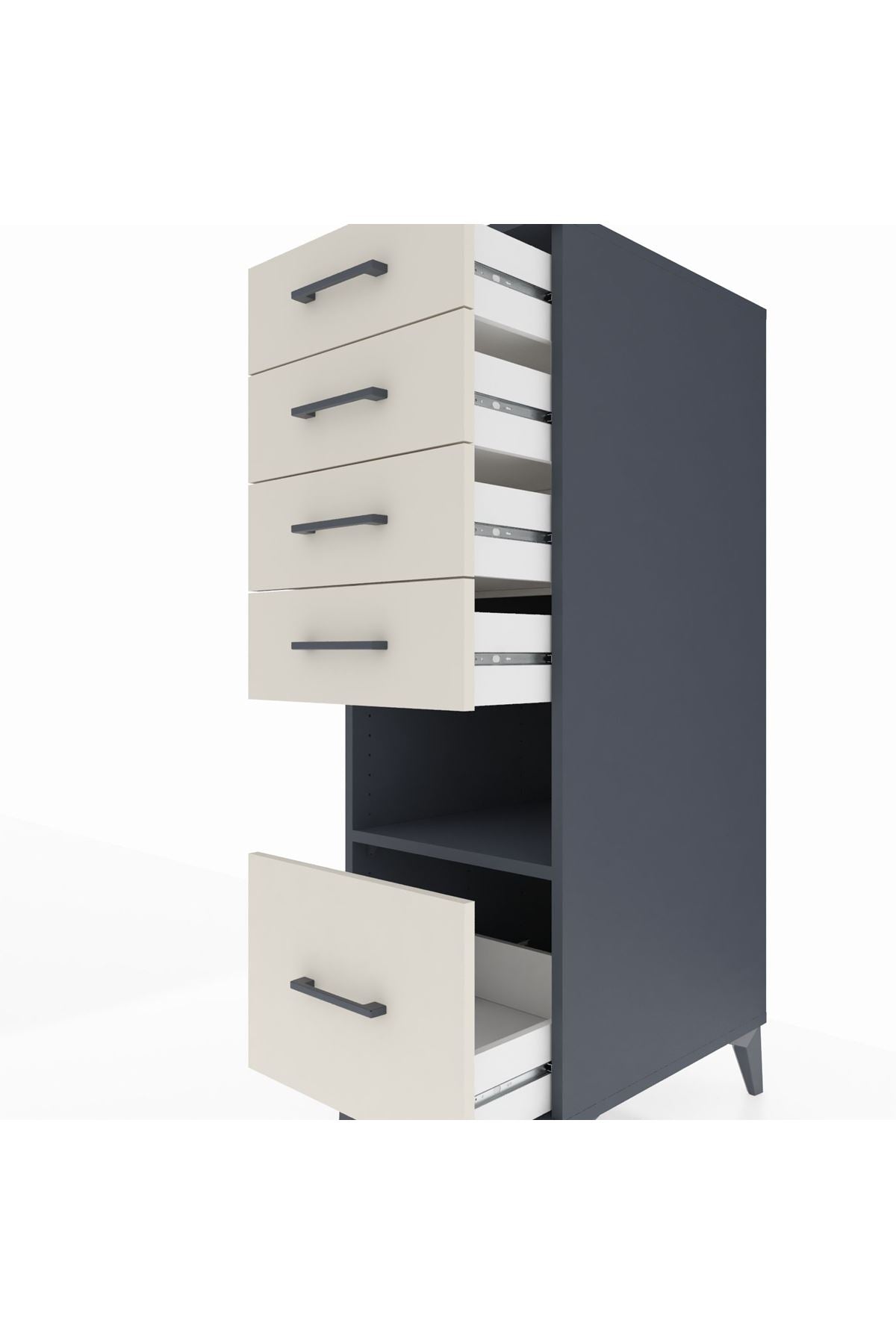 Kronos Dolap Tek Raflı 5 Çekmeceli 44x59x134 Antrasit-Aytaşı