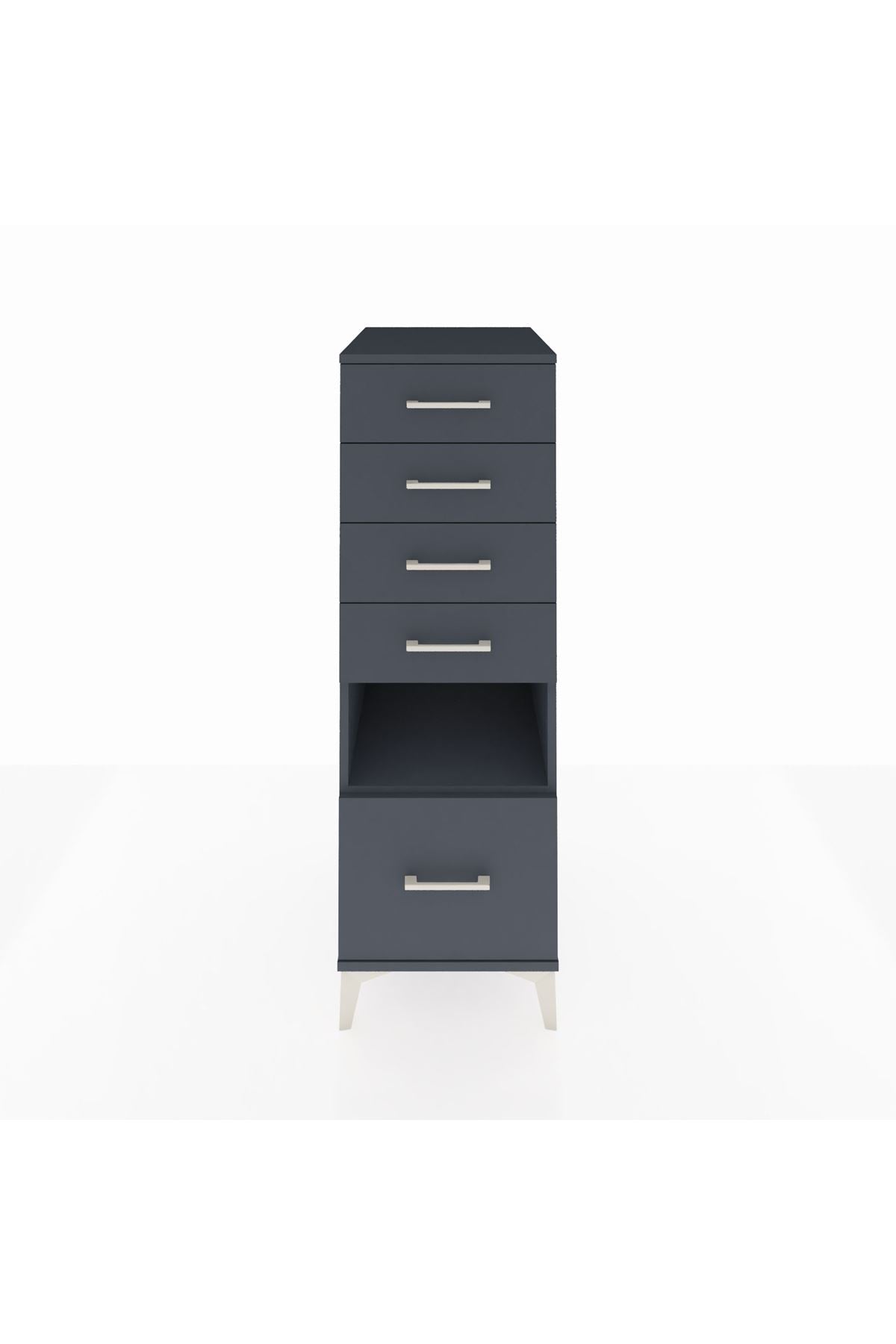 Kronos Dolap Tek Raflı 5 Çekmeceli 44x59x134 Antrasit-Antrasit