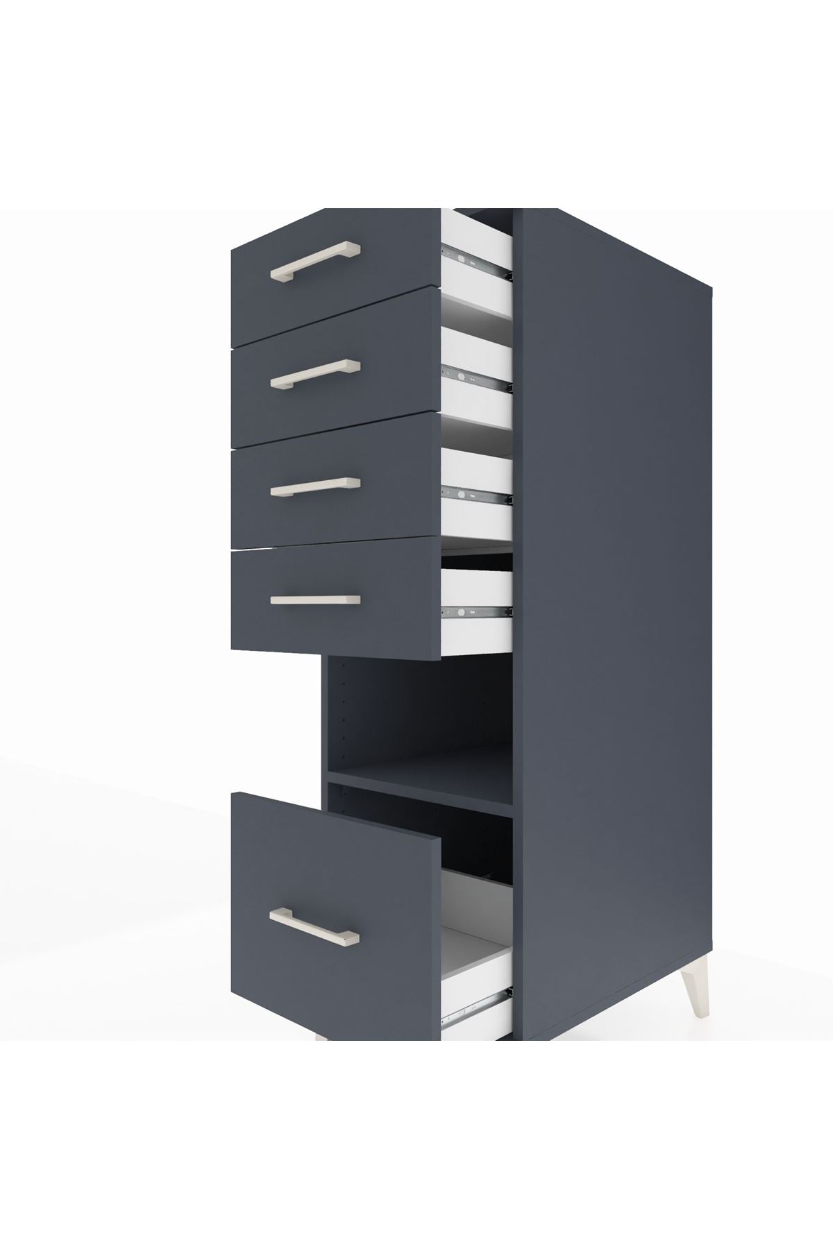 Kronos Dolap Tek Raflı 5 Çekmeceli 44x59x134 Antrasit-Antrasit