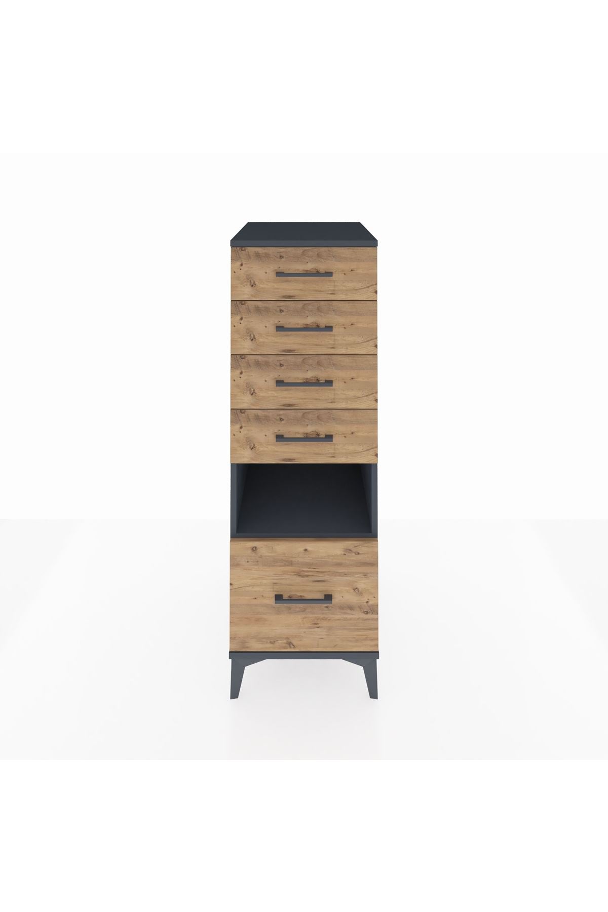 Kronos Dolap Tek Raflı 5 Çekmeceli 44x59x134 Antrasit-Çam