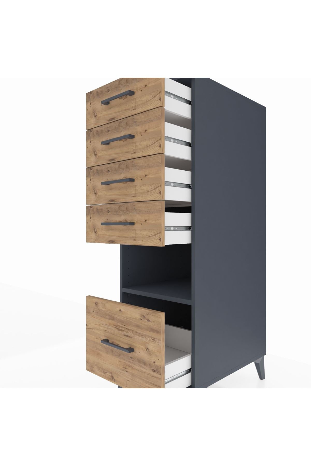 Kronos Dolap Tek Raflı 5 Çekmeceli 44x59x134 Antrasit-Çam