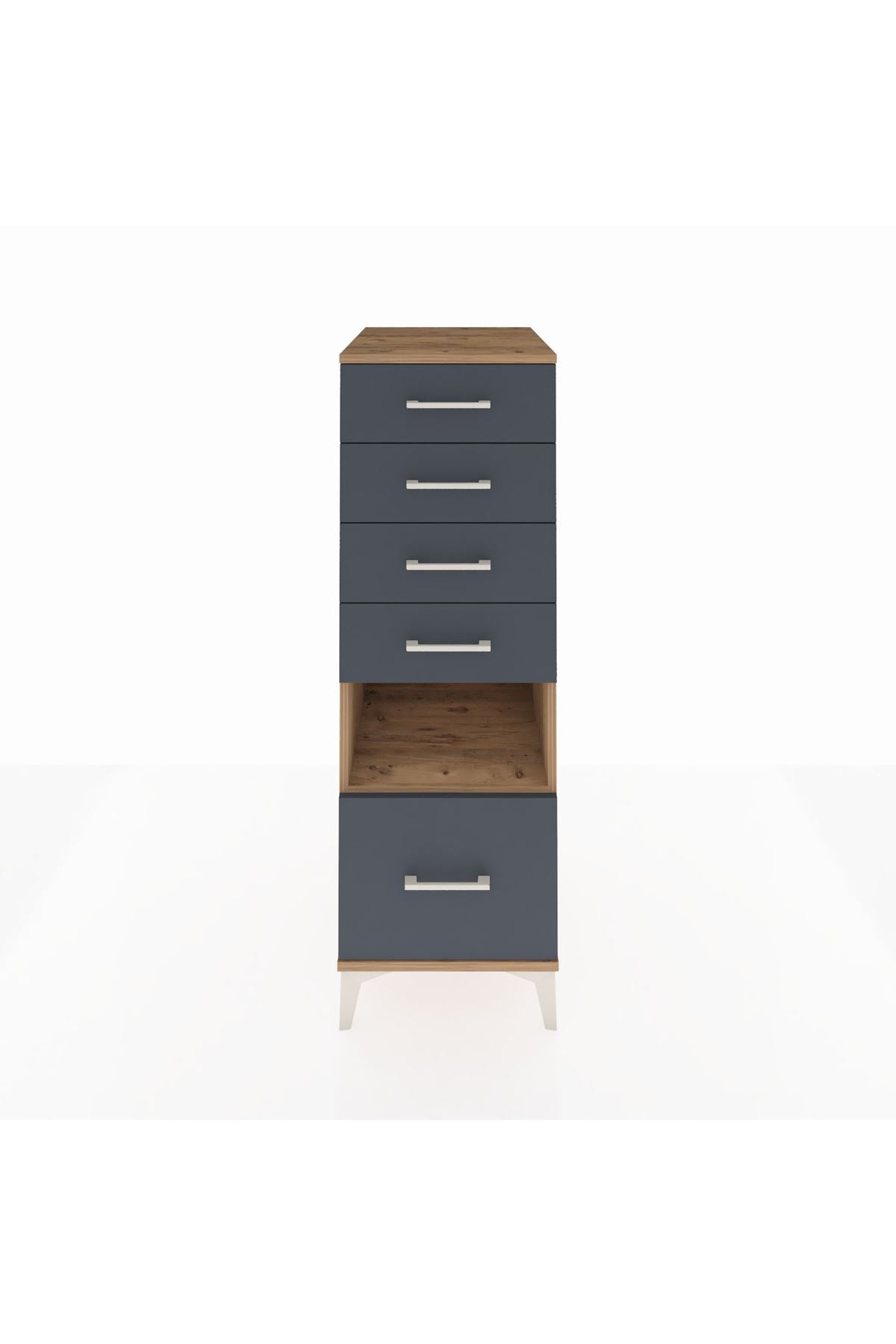 Kronos Dolap Tek Raflı 5 Çekmeceli 44x59x134 Çam-Antrasit