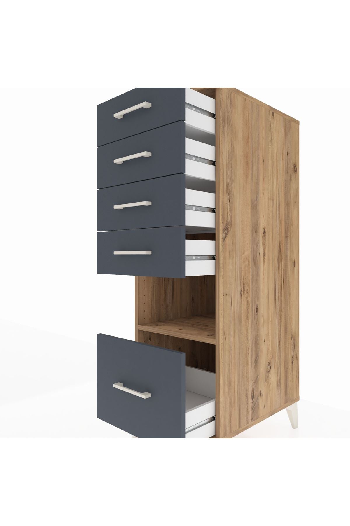 Kronos Dolap Tek Raflı 5 Çekmeceli 44x59x134 Çam-Antrasit