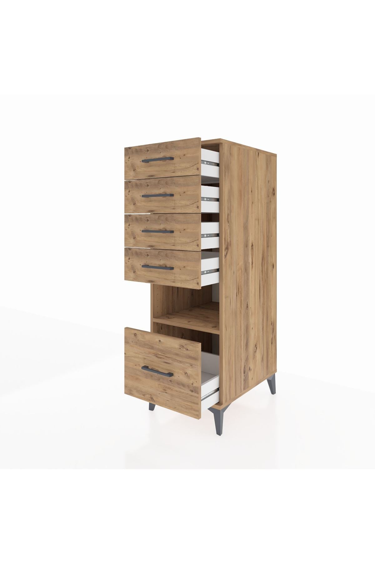 Kronos Dolap Tek Raflı 5 Çekmeceli 44x59x134 Çam-Çam