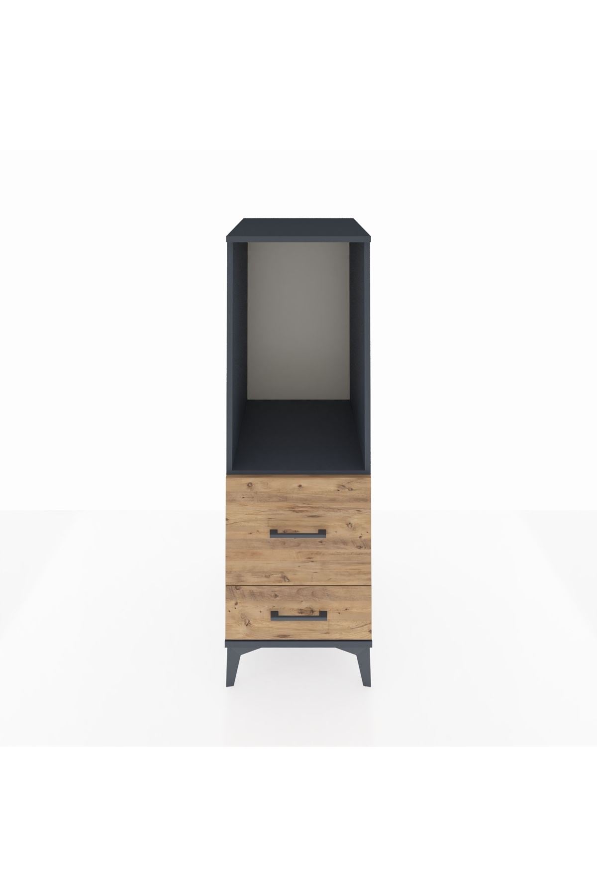 Kronos Dolap Tek Raflı 2 Çekmeceli 44x59x134 Antrasit-Çam