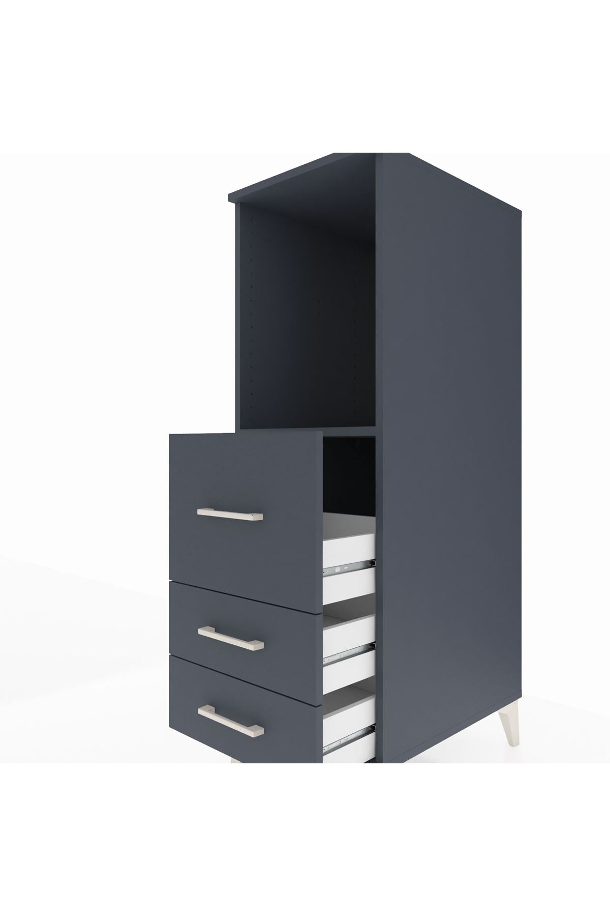 Kronos Dolap Tek Raflı 3 Çekmeceli 44x59x134 Antrasit-Antrasit