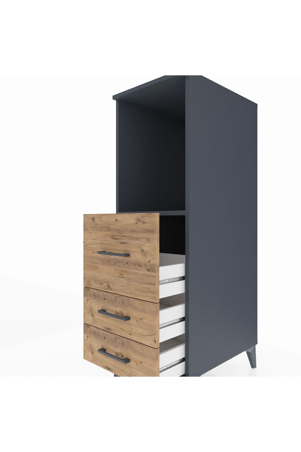 Kronos Dolap Tek Raflı 3 Çekmeceli 44x59x134 Antrasit-Çam