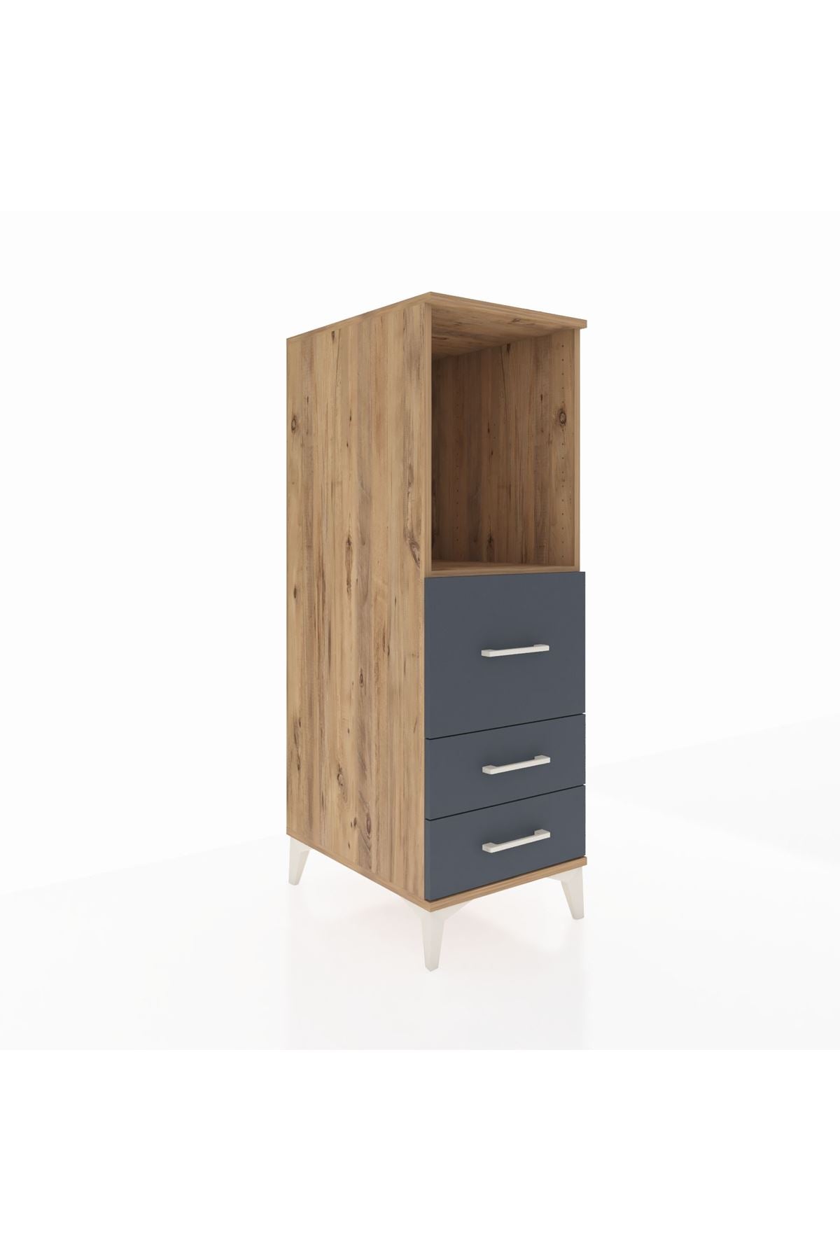 Kronos Dolap Tek Raflı 3 Çekmeceli 44x59x134 Çam-Antrasit