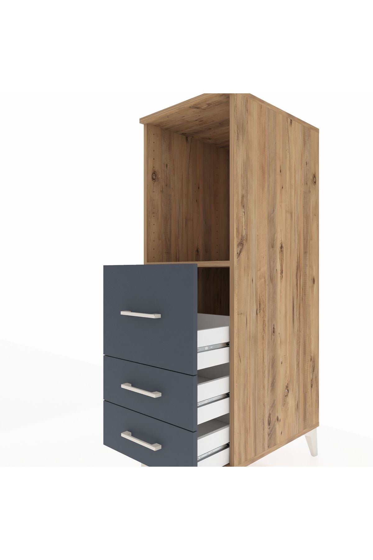 Kronos Dolap Tek Raflı 3 Çekmeceli 44x59x134 Çam-Antrasit