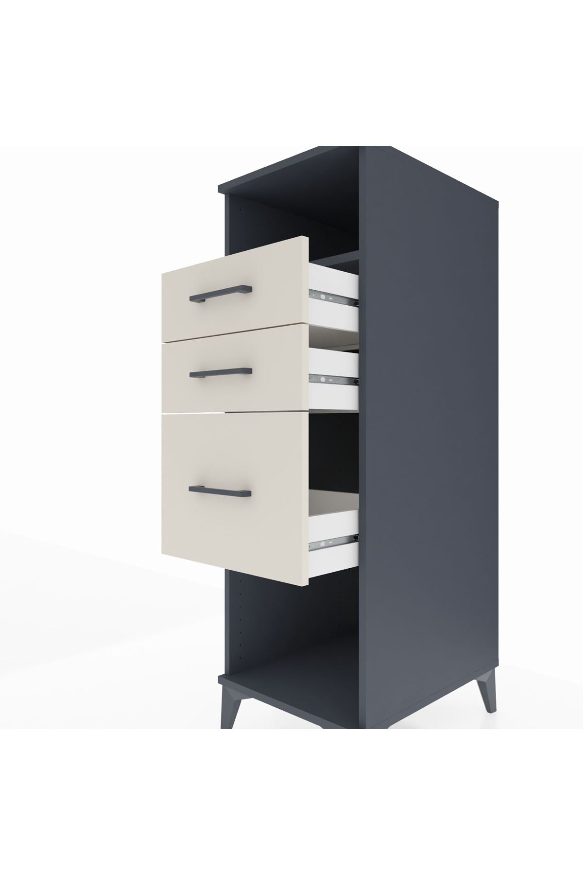 Kronos Dolap Tek Raflı 3 Çekmeceli 44x59x134 Antrasit-Aytaşı