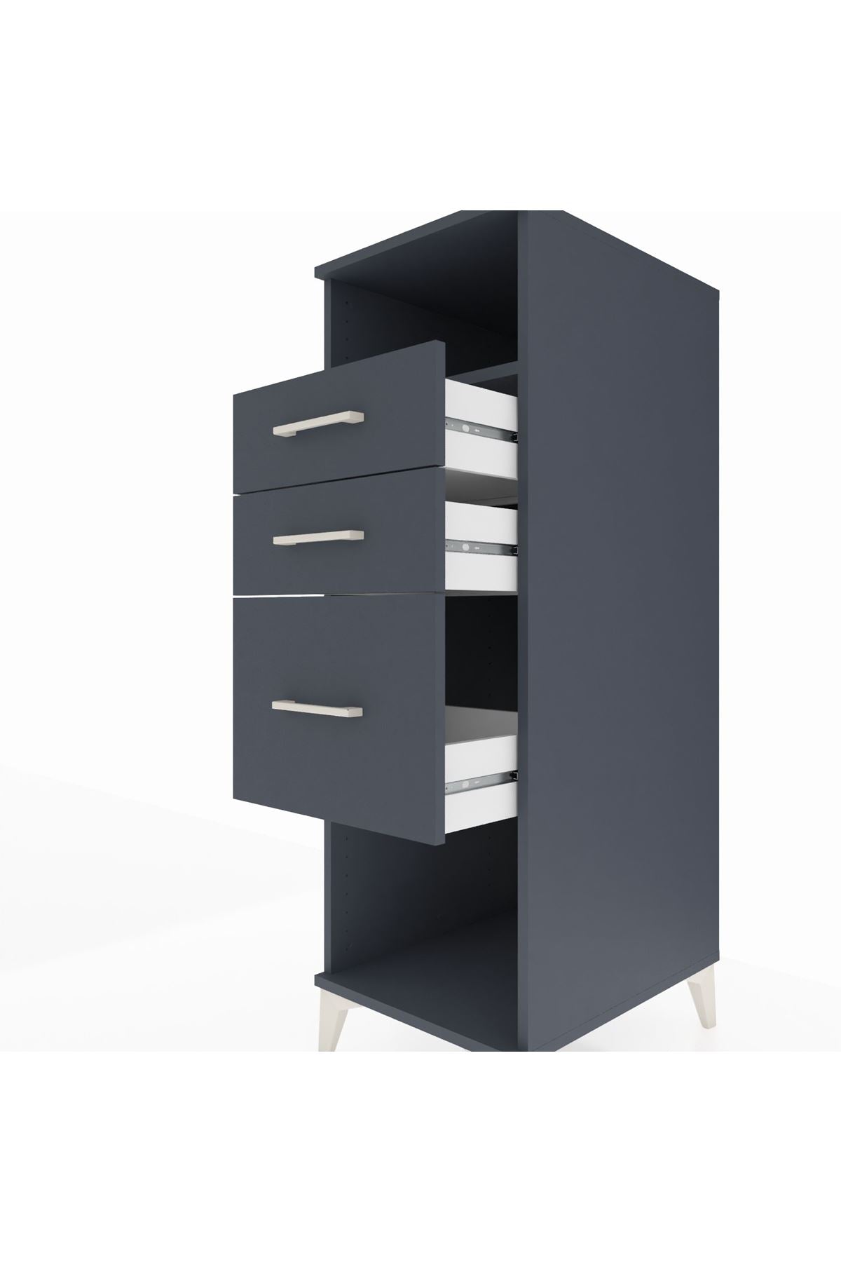 Kronos Dolap Tek Raflı 3 Çekmeceli 44x59x134 Antrasit-Antrasit