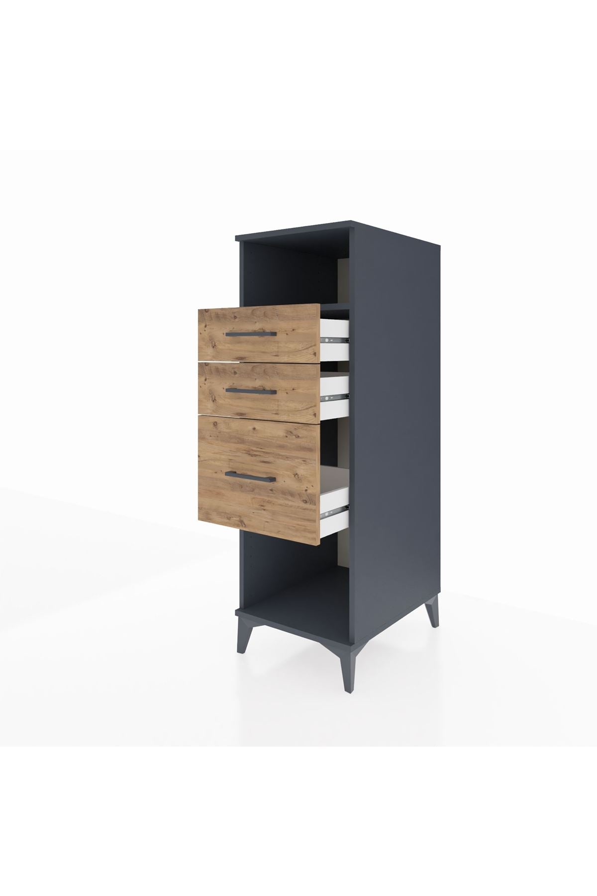 Kronos Dolap Tek Raflı 3 Çekmeceli 44x59x134 Antrasit-Çam