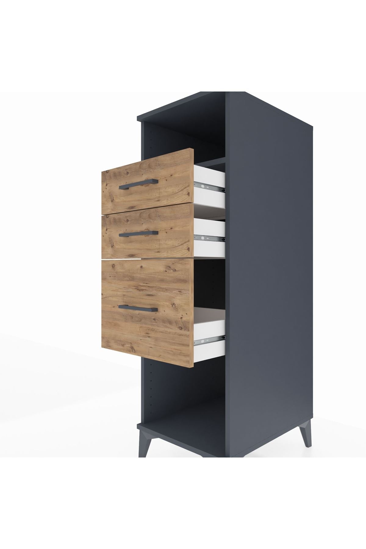 Kronos Dolap Tek Raflı 3 Çekmeceli 44x59x134 Antrasit-Çam