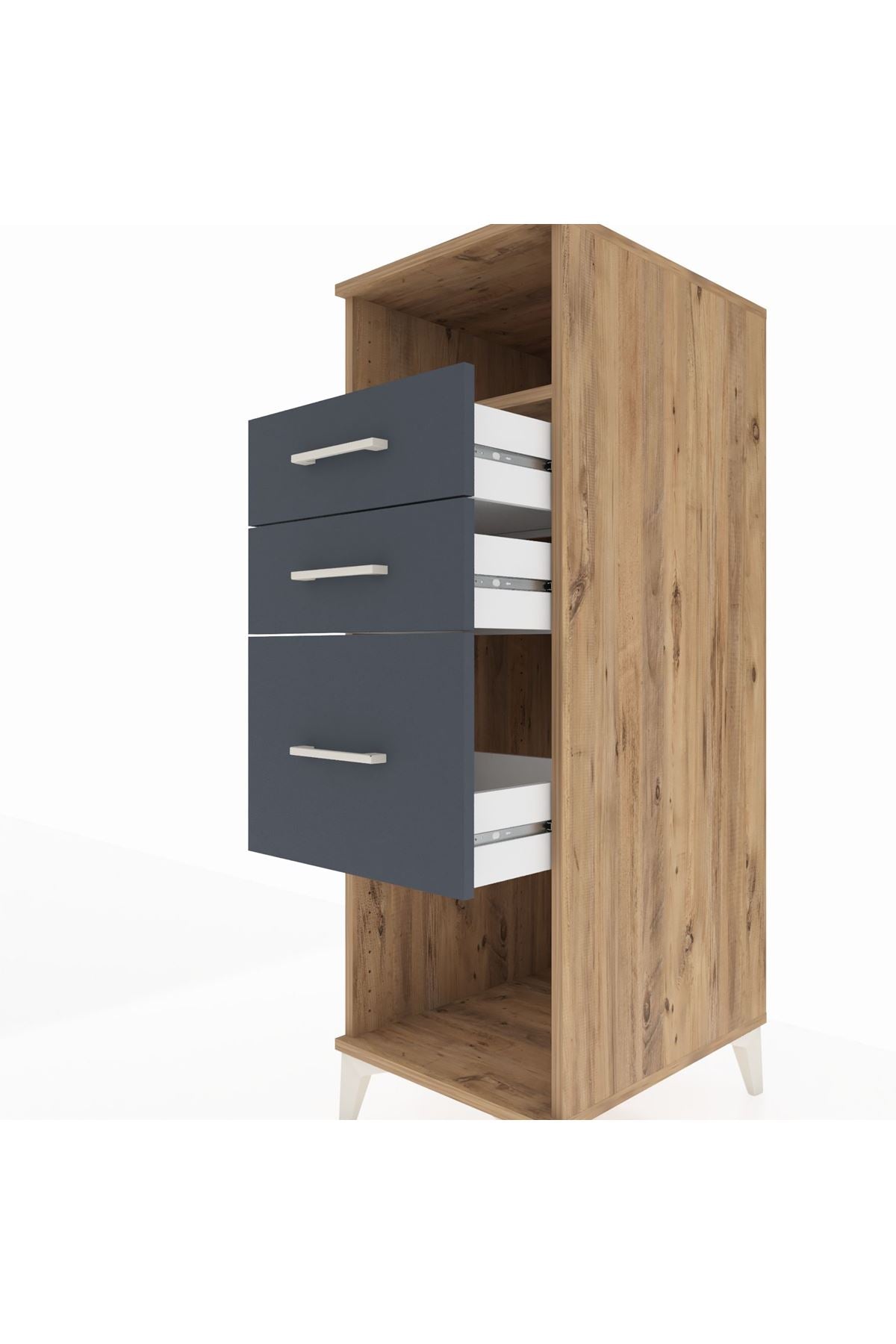 Kronos Dolap Tek Raflı 3 Çekmeceli 44x59x134 Çam-Antrasit