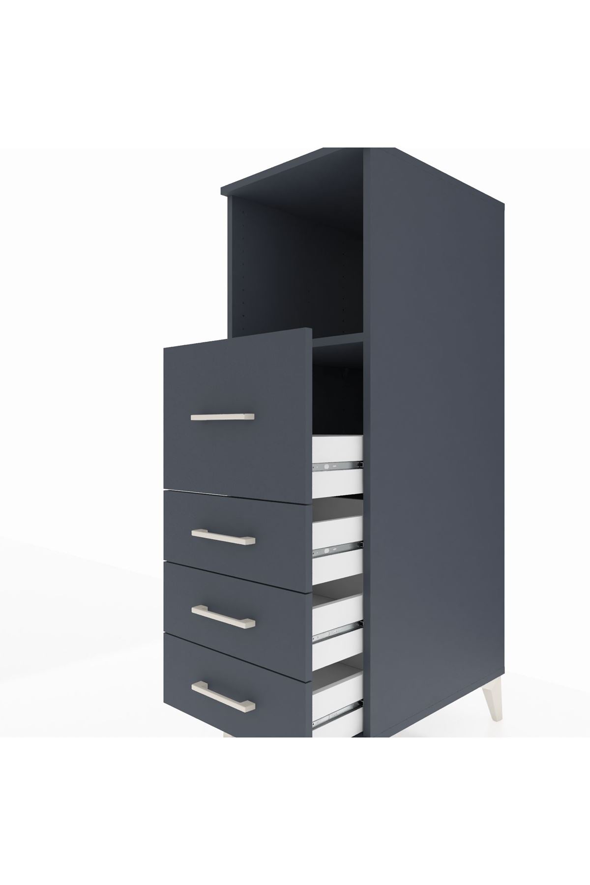 Kronos Dolap Tek Raflı 4 Çekmeceli 44x59x134 Antrasit-Antrasit