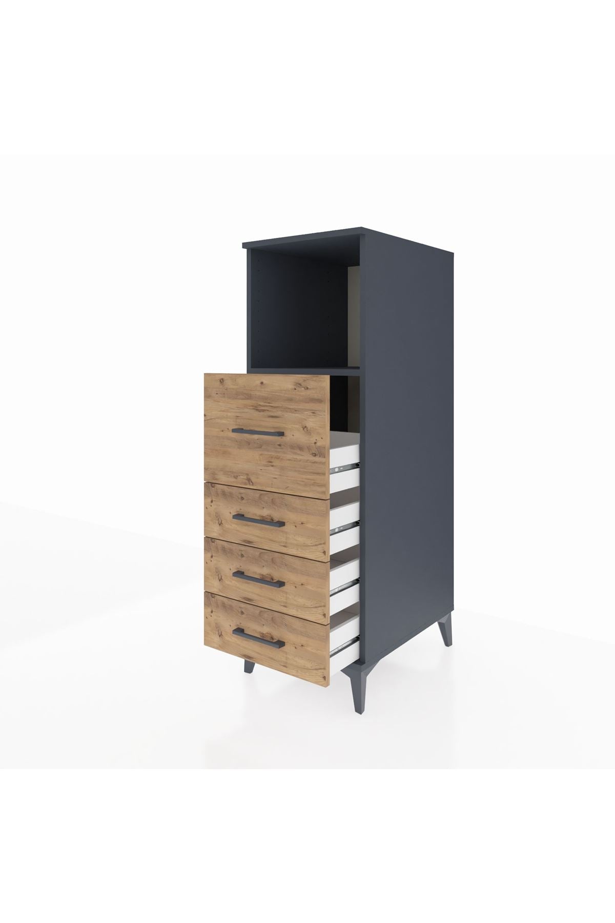 Kronos Dolap Tek Raflı 4 Çekmeceli 44x59x134 Antrasit-Çam