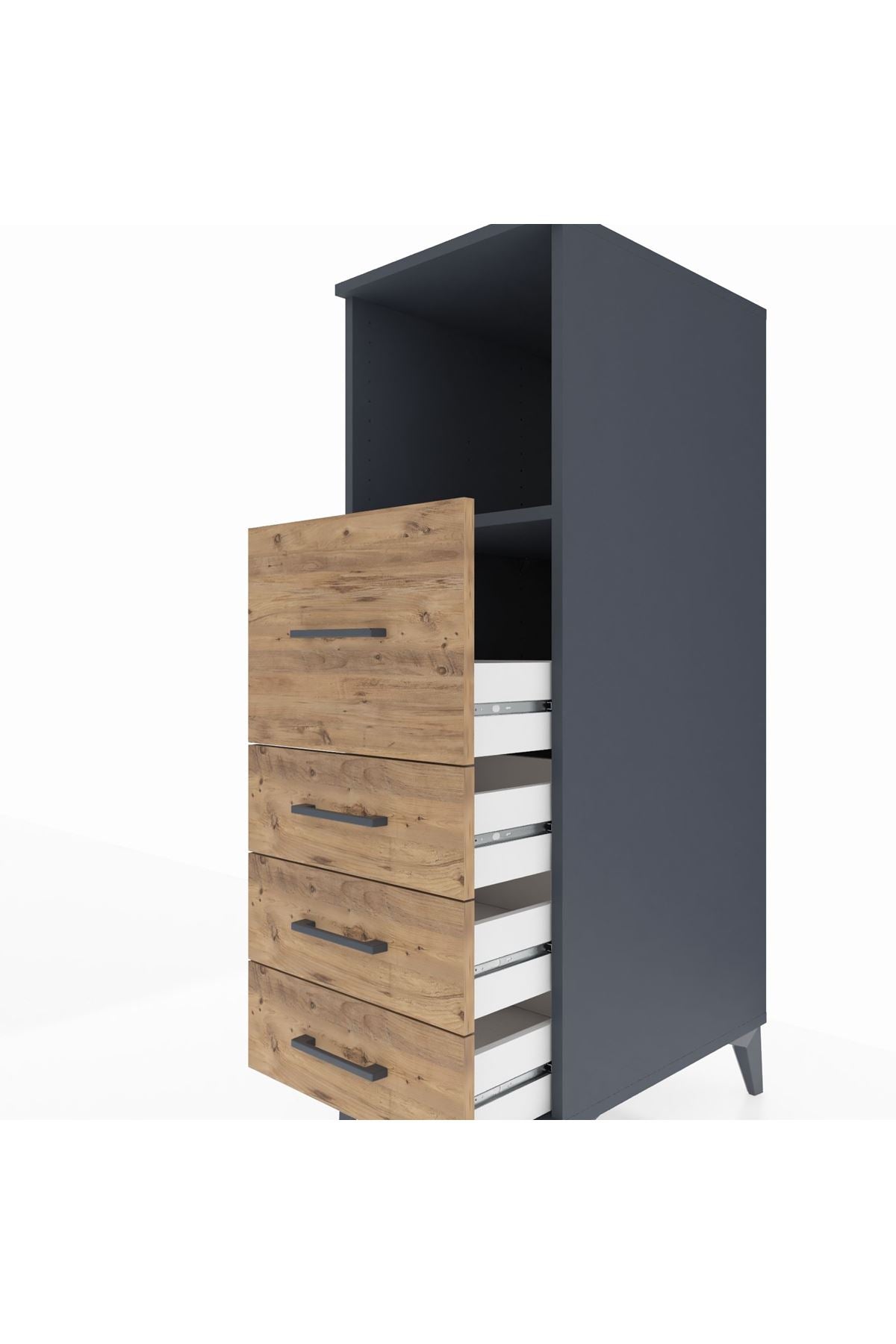 Kronos Dolap Tek Raflı 4 Çekmeceli 44x59x134 Antrasit-Çam