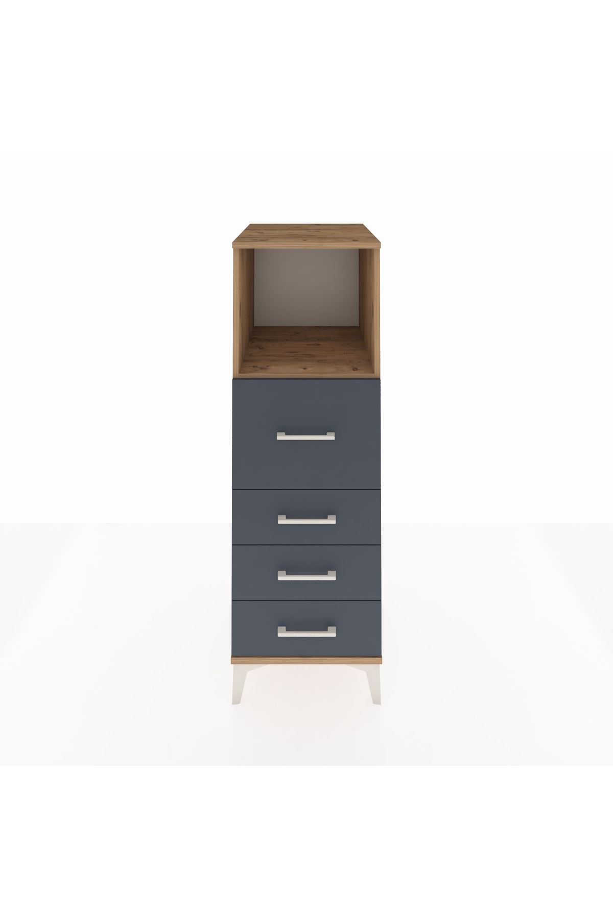 Kronos Dolap Tek Raflı 4 Çekmeceli 44x59x134 Çam-Antrasit