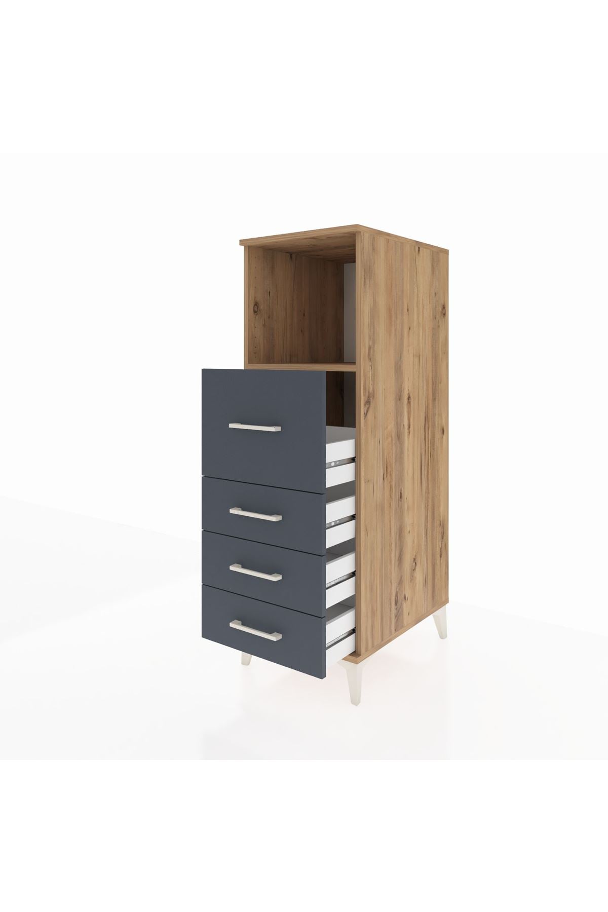 Kronos Dolap Tek Raflı 4 Çekmeceli 44x59x134 Çam-Antrasit