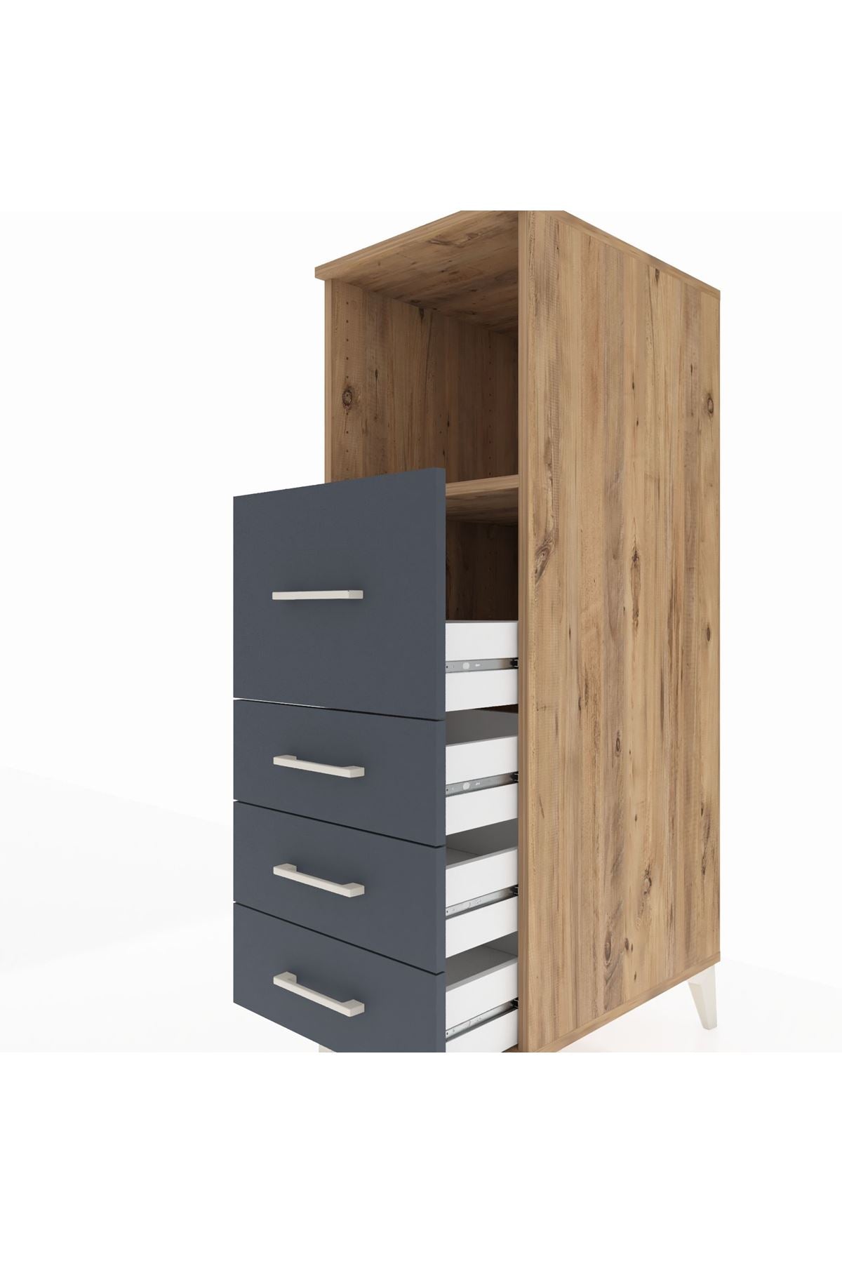 Kronos Dolap Tek Raflı 4 Çekmeceli 44x59x134 Çam-Antrasit