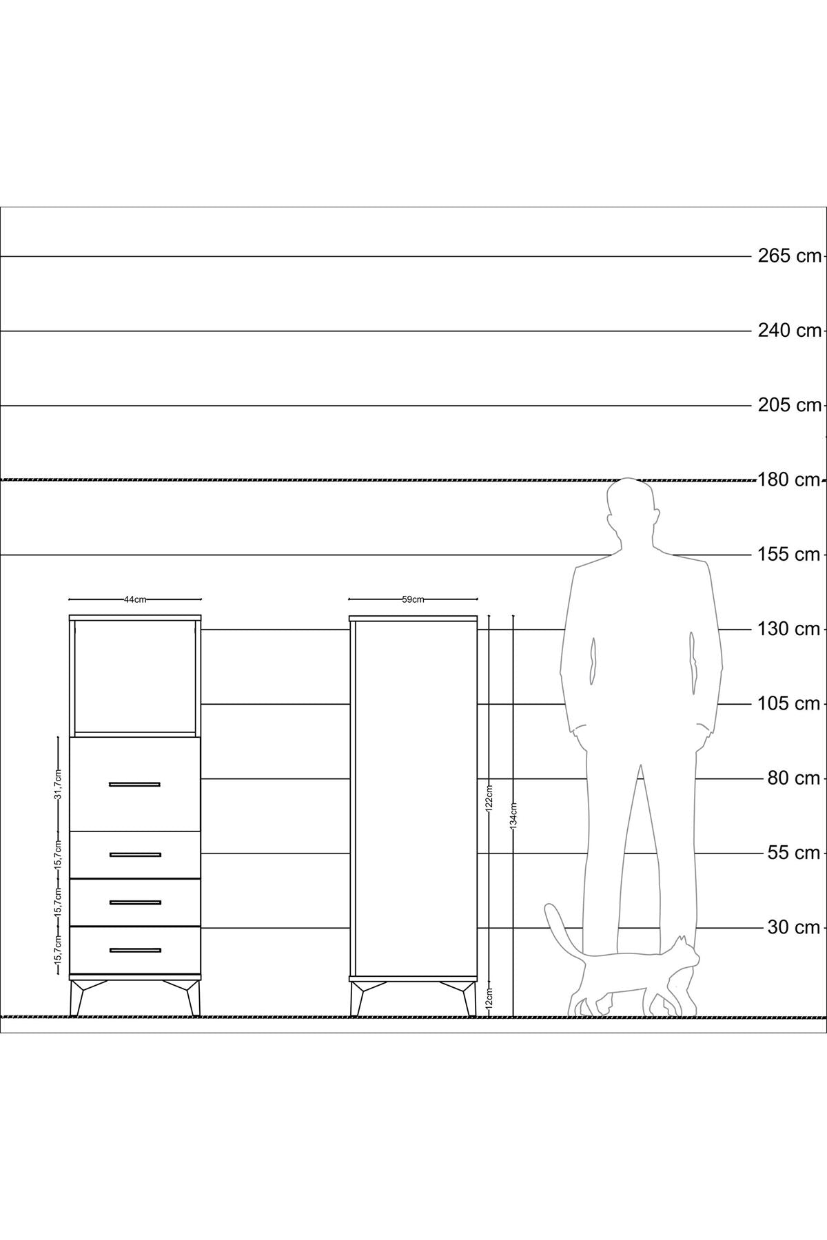 Kronos Dolap Tek Raflı 4 Çekmeceli 44x59x134 Çam-Çam
