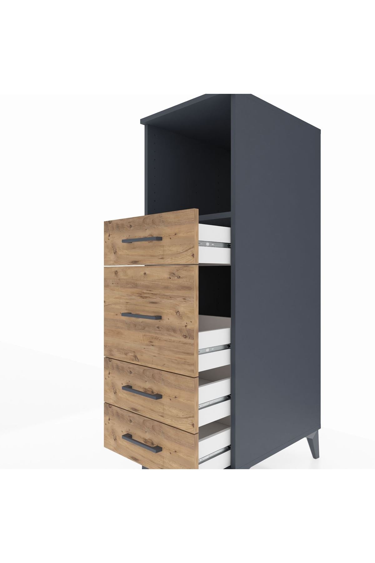 Kronos Dolap Tek Raflı 4 Çekmeceli 44x59x134 Antrasit-Çam