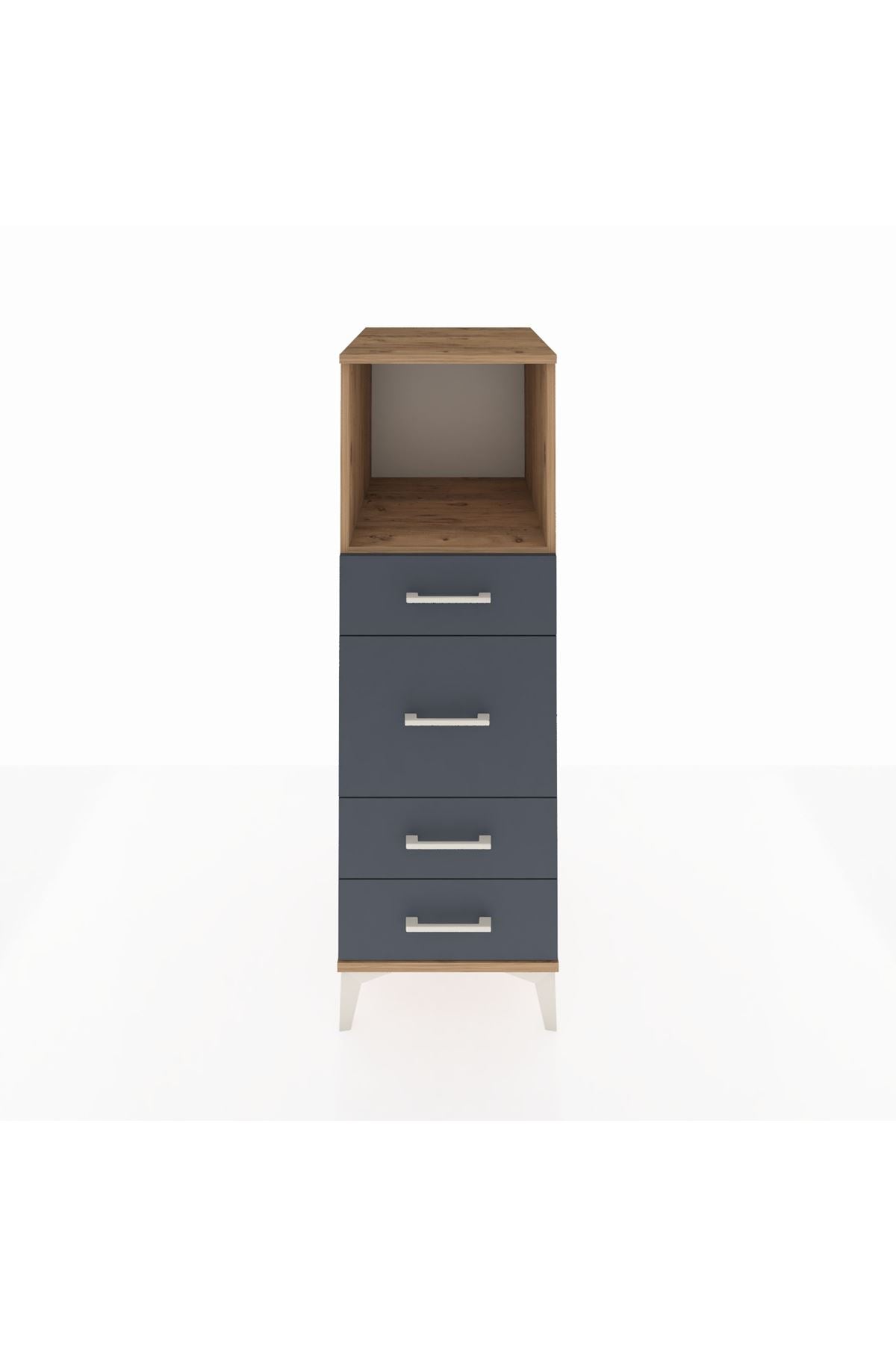 Kronos Dolap Tek Raflı 4 Çekmeceli 44x59x134 Çam-Antrasit