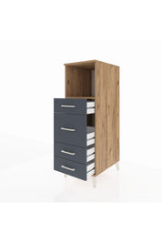 Kronos Dolap Tek Raflı 4 Çekmeceli 44x59x134 Çam-Antrasit