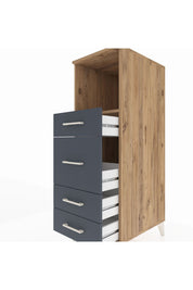 Kronos Dolap Tek Raflı 4 Çekmeceli 44x59x134 Çam-Antrasit