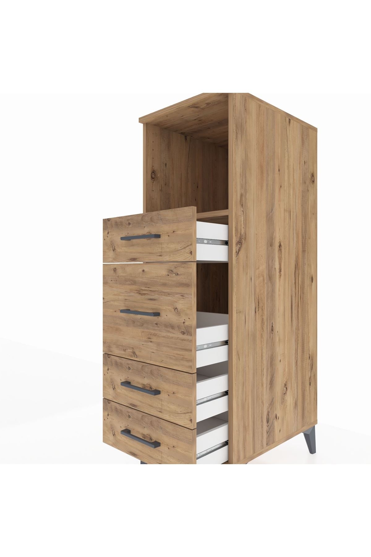 Kronos Dolap Tek Raflı 4 Çekmeceli 44x59x134 Çam-Çam