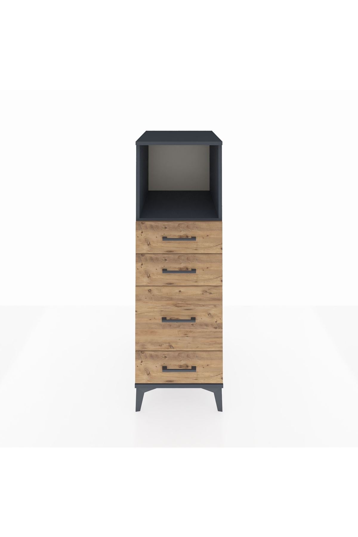 Kronos Dolap Tek Raflı 4 Çekmeceli 44x59x134 Antrasit-Çam