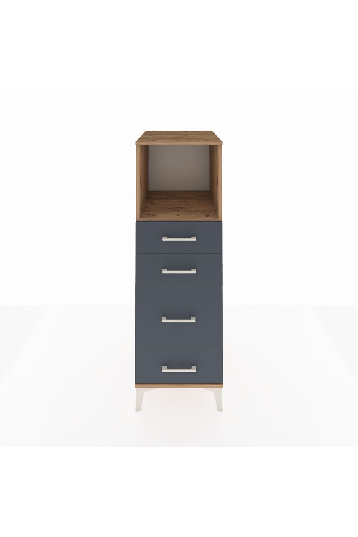 Kronos Dolap Tek Raflı 4 Çekmeceli 44x59x134 Çam-Antrasit