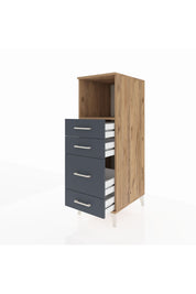 Kronos Dolap Tek Raflı 4 Çekmeceli 44x59x134 Çam-Antrasit