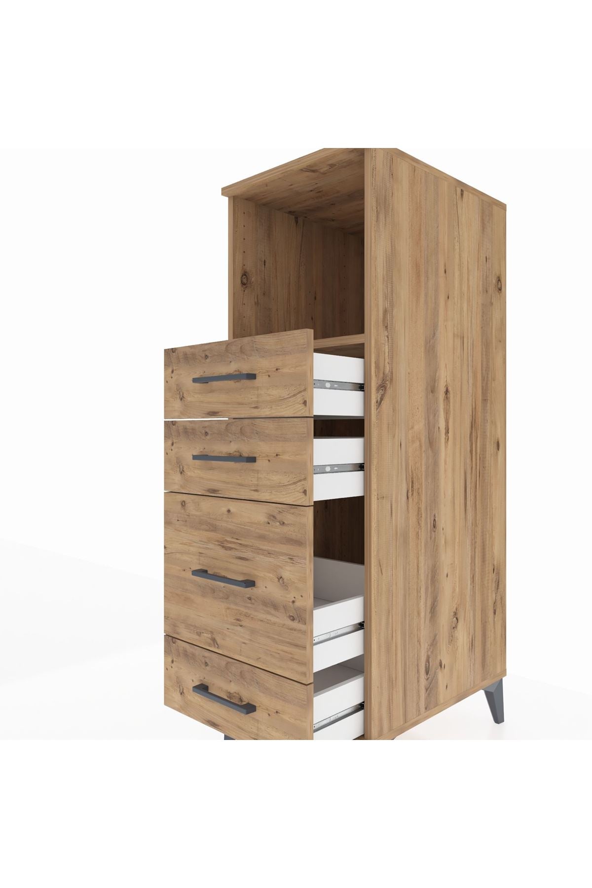 Kronos Dolap Tek Raflı 4 Çekmeceli 44x59x134 Çam-Çam