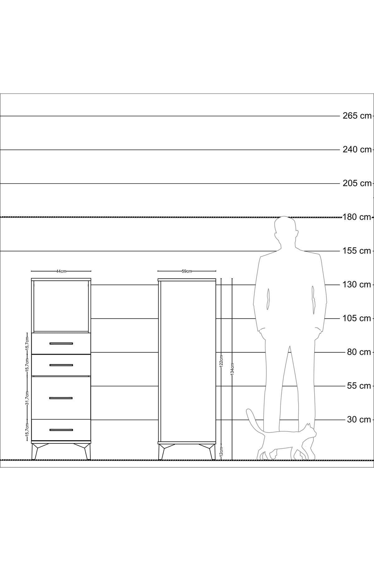 Kronos Dolap Tek Raflı 4 Çekmeceli 44x59x134 Çam-Çam