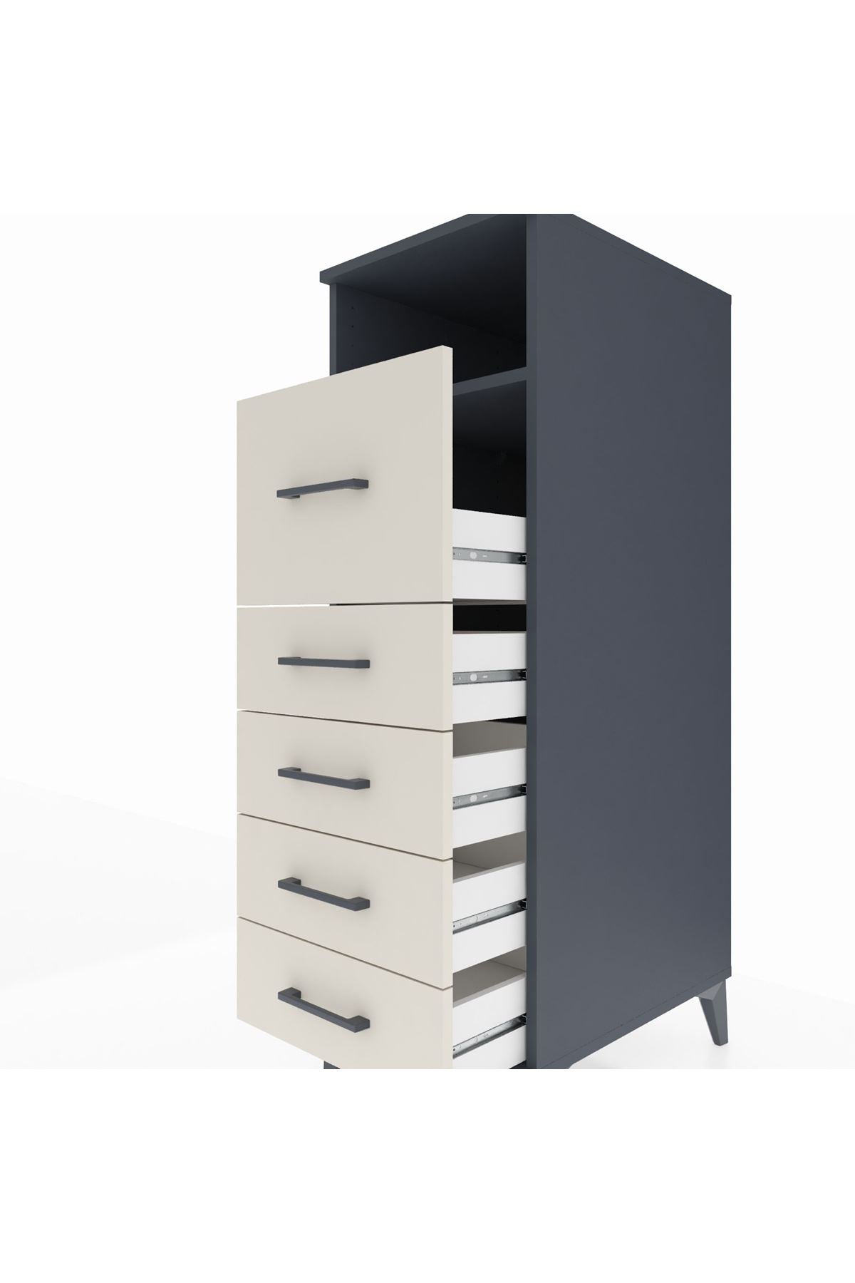 Kronos Dolap Tek Raflı 5 Çekmeceli 44x59x134 Antrasit-Aytaşı