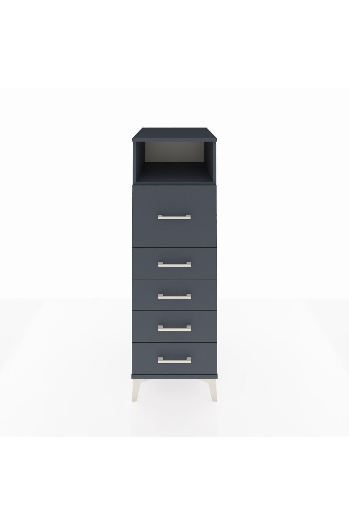 Kronos Dolap Tek Raflı 5 Çekmeceli 44x59x134 Antrasit-Antrasit