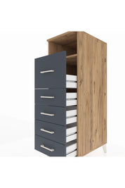 Kronos Dolap Tek Raflı 5 Çekmeceli 44x59x134 Çam-Antrasit