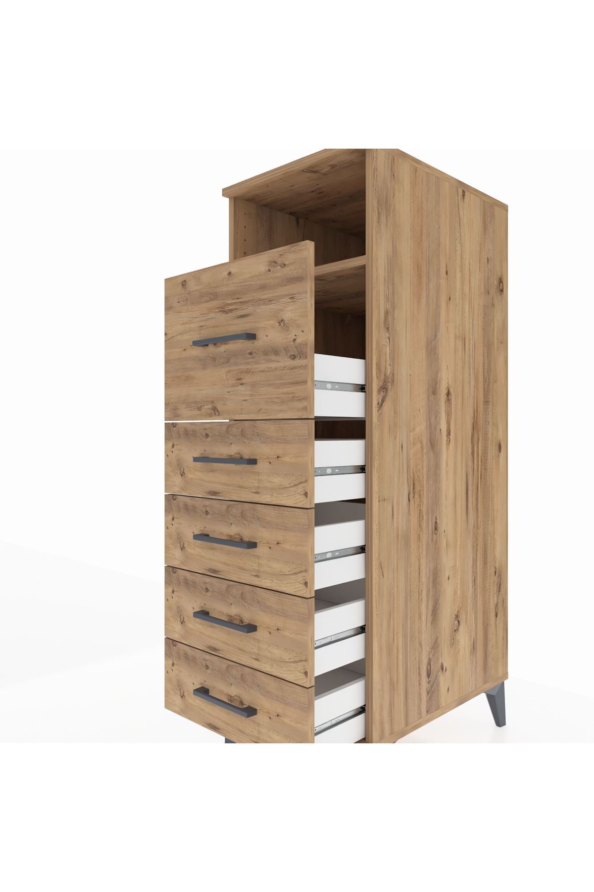 Kronos Dolap Tek Raflı 5 Çekmeceli 44x59x134 Çam-Çam